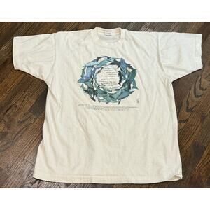Vintage 1990 Whales Water Animal Nature Art T-Shirt Made in USA Size XL